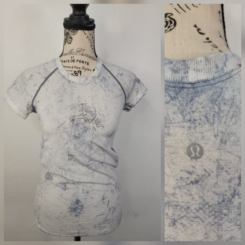 Lululemon Pullover Sz XS/S Run Swiftly Short Sleeves Marble Fitted Crewneck